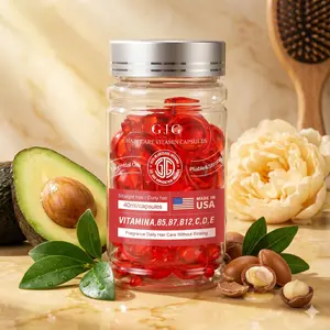 Hair Vitamin Capsules, Leave-In Hair Repair Serum, Hair Oil Capsules with Vitamins A B5 C E, Frizz Control Shine Treatment for Dry Damaged Hair, Moisturizing Split End Care, Made in USA