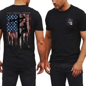Blue Collar Patriot Lineman 2 Sides T Shirt, Patriotic USA Flag Worker Graphic Tee, Power Line Worker Climbing Design, Soft Cotton Blend Shirt, Lineman Apparel for Men & Women, Gift for Electricians