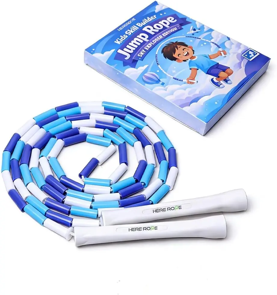 Kids Adjustable Beaded Jump Rope, Fits Height 3'9"–5'2", 7.2FT Tangle-Free Skipping Rope for Boys Girls Ages 4-12, PE & Outdoor Exercise
