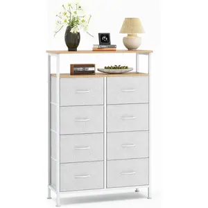 8 Wooden Top TV Stand with Raised Shelf, TV Media Console Table for Up to 45 inch TV, Entertainment Center with Fabric Drawers for Living Room, Hallway 8 Wooden Top TV Stand with Raised Shelf, TV Media Console Table for Up to 45 inch TV, Entertainment Center with Fabric Drawers for Living Room, Hallway