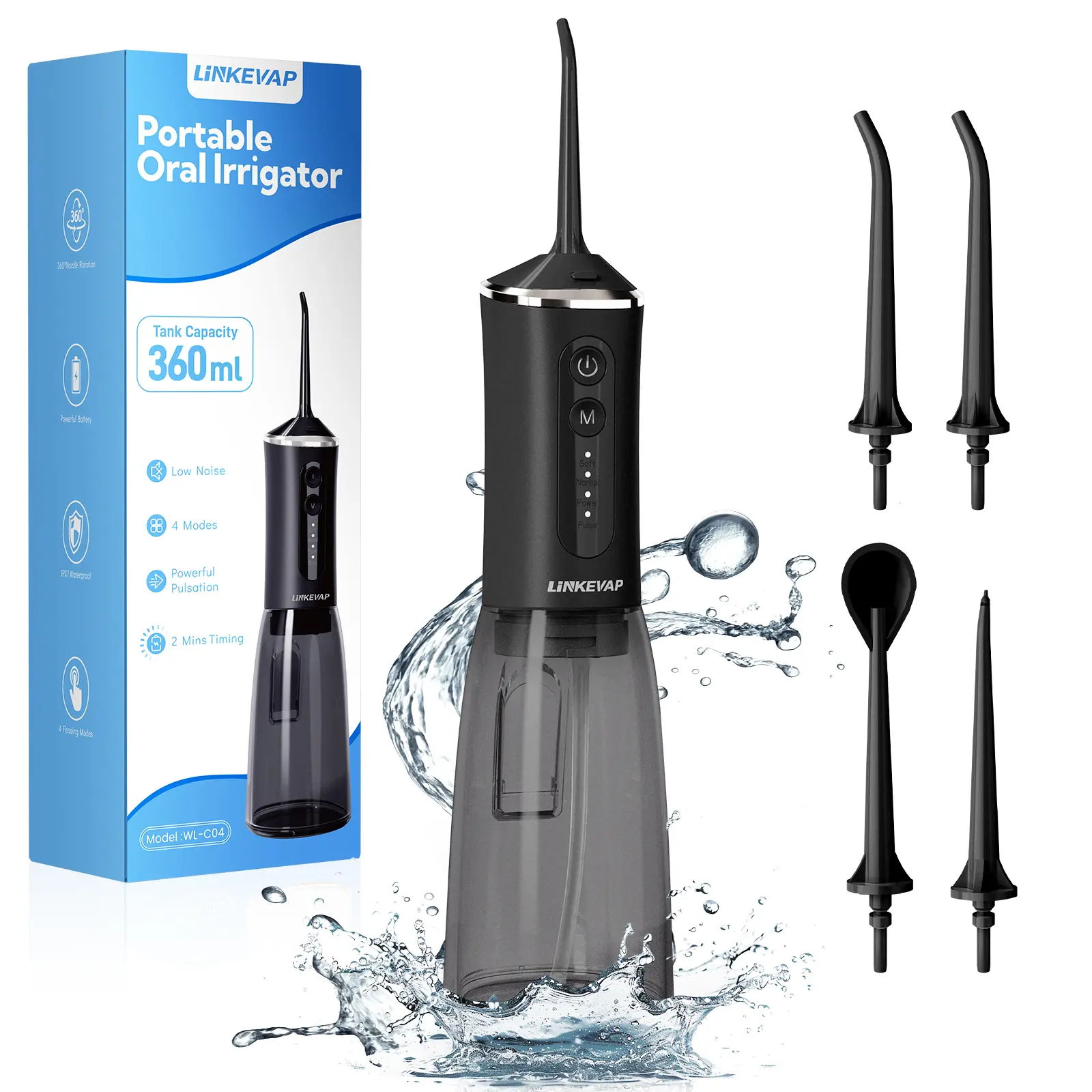 LINKEVAP Water Flosser 360ML - 4 Modes, IPX7 Waterproof, Low Noise Cordless Oral Irrigator Christmas gifts LINKEVAP Water Flosser 360ML - 4 Modes, IPX7 Waterproof, Low Noise Cordless Oral Irrigator Christmas gifts