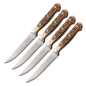 Elk Ridge Steak Knives Set of 4 Jig Bone Handle Serrated Blades for Precision Cutting Dishwasher Safe High-Quality Kitchen Tools