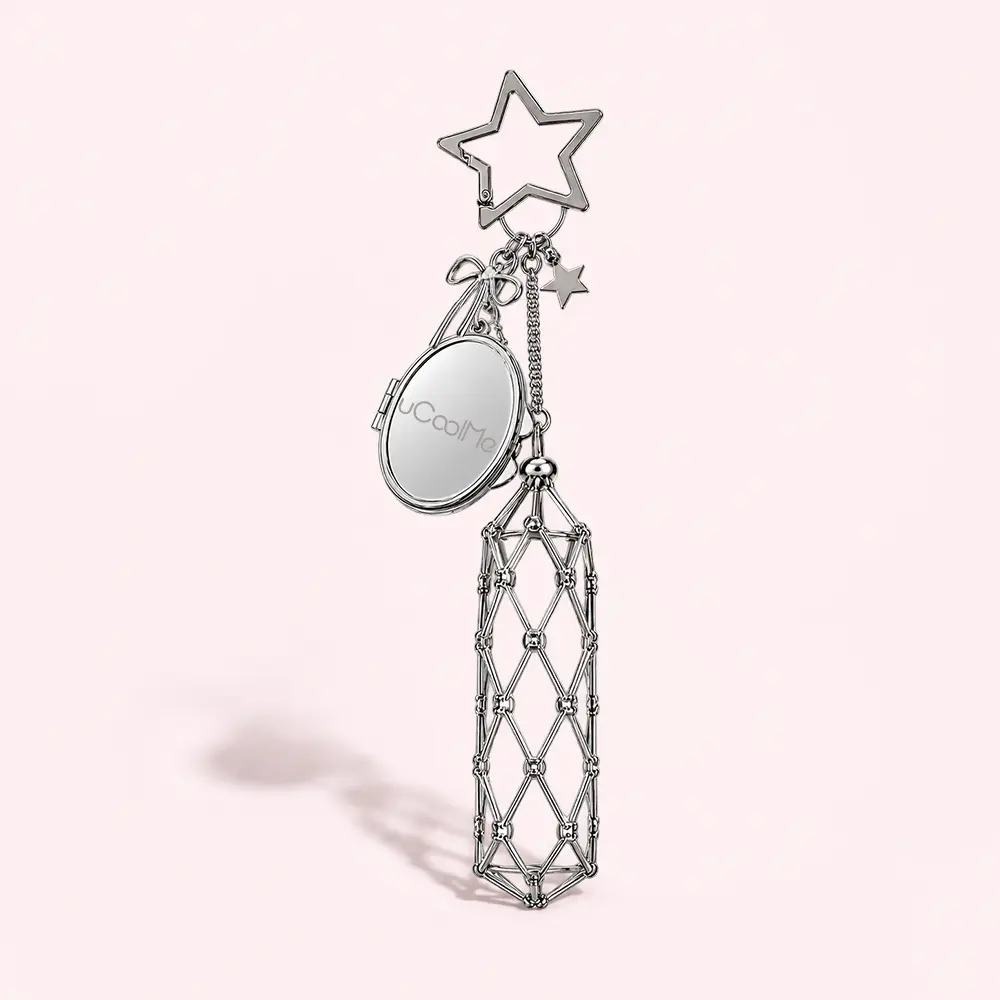 UCoolMe Keychain Lipstick Case with Star Lipstick Holder & Mirror, Stainless Steel Mesh Lipstick Case, Cute Bag Charm Makeup Organizer, Portable Lip Gloss Holder for Purse, Travel & Party Accessories for Girls