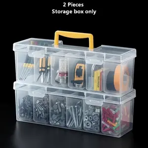 2 Piece Home Hardware Storage Box Set, Transparent Multi-Functional Tool Organizer, Large and Small Compartments, Screw Accessories Holder