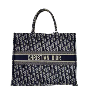 Pre-owned Dior Premium Dior Oblique jacquard canvas Shoulder Bags Christian Book Tote Large, Oblique Jacquard, Navy/Beige, Authenticated.qg1288#