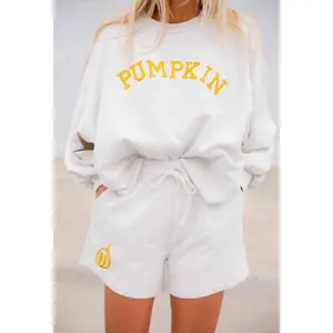 White Fall Pumpkin Top and Shorts Loungewear Set Women