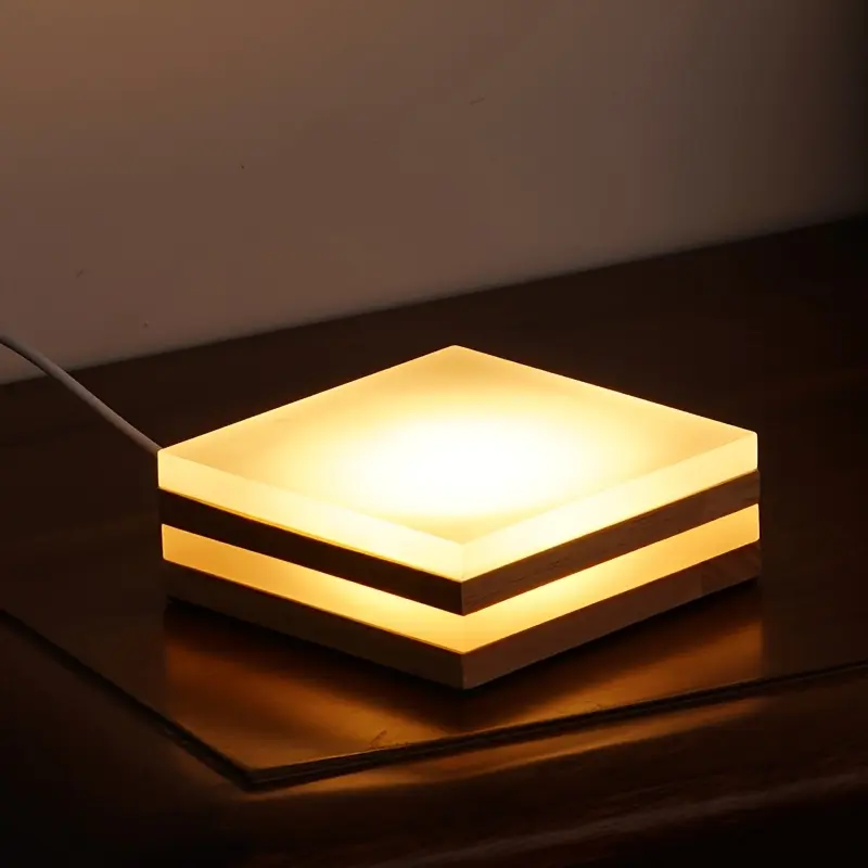 Artistic Square Wooden Lamp for The Desk, Featuring Adjustable Brightness with USB Power, a Dimmable LED Light Perfect for Reading at Night, And a Decorative Nightlight Suitable for The Bedroom Or Office