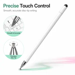 3-in-1 Universal Stylus Pen for Touch Screens, White Stylus with Disc Tip, Ballpoint Pen & Soft Touch Tip, No Bluetooth No Charging, Smooth Writing Drawing Pen for Tablets, Phones, Switch, School & Office