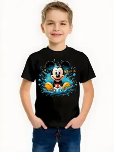 New Summer Short-Sleeved Round-Neck T-Shirts For Boys And Girls. Mickey Mouse Printed Top. Cool, Unique, Casual And Fashionable Children's Clothing For Daily Use And Outdoor Activities. Highly Versatile. Graphic Print Shirt