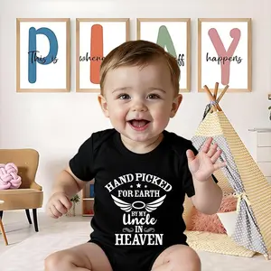 Hand Picked For Earth By My Uncle In Heaven Baby Bodysuit Casual Short Sleeve Romper Crew Neck Outfit for Baby Boys & Girls  Neutral color scheme Skin - gentle Lightweight feature Comfort Baby Clothes for Outdoor Daily Wear