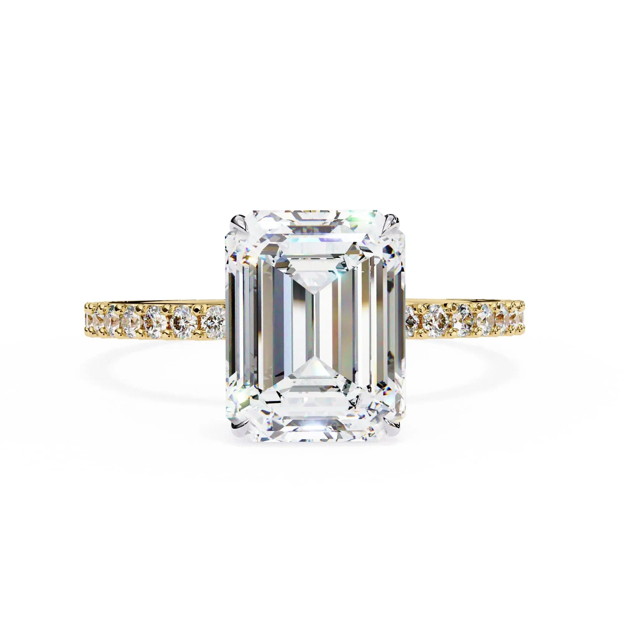 Lab Grown Emerald Diamond Solitaire Ring with Accent Stones