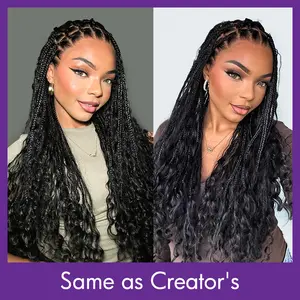 26'' Full Lace Braided Wig Knotless Boho Braids Wig Island Twist Curls Flexi-Fit Invisi Drawstring Cap HD Full Lace Super Natural Scalp