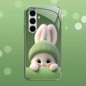 Light green rabbit panda for【Galaxy S24 Plus】luxury electroplated glass mobile phone case --- 975