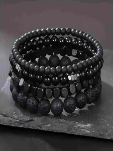 Men's Fashion Stone Beaded Bracelet Set, 4 Counts Casual Trendy Beaded Bracelets, Bohemian Bracelets, Fashion Accessories for Daily Wear, Trendy All-match & Exquisite Jewelry for Birthday Gift
