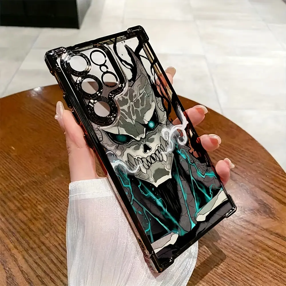 Japanese Anime Monster No.8 TPU Cellphone Casing, Colorful Animal-Themed Mobile Accessory, Shockproof Transparent Soft Back Protector with Resistance for Galaxy S25 S24 S23 S22 S21 FE Ultra Plus 4G 5G Devices