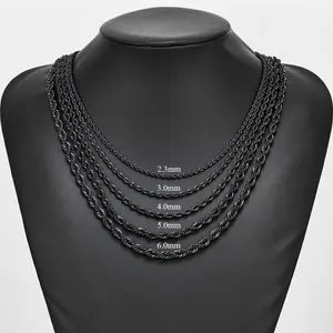 2.3mm 3mm 4mm 5mm 6mm Black Color Stainless Steel Twisted Rope Chains Classic Men Boy Necklace 16 to 30 Inches