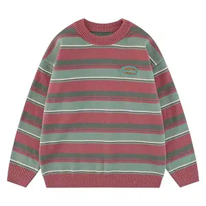 Bakyarder Striped Sweater for Women Vintage Unisex Y2k Oversized Sweaters Crewneck Long Sleeve Pullover