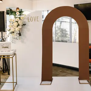 8ft Cinnamon Brown Spandex Fitted Open Arch Wedding Arch Cover, Double-Sided U-Shaped Backdrop Slipcover