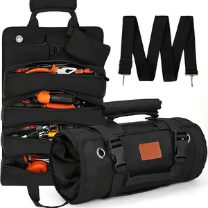 Heavy-Duty Roll-Up Tool Bag Organizer, 900D Waterproof Oxford Cloth, Multi-Pocket Storage, with 2 Detachable Pouches, for Mechanics, Electricians, Handyman, Ideal Gift for Dad, Portable & Durable Tool Case Without Electricity or Battery