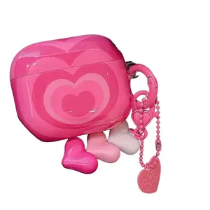 Ins Pink Gradient Love Earphone Case Bluetooth Wireless Earphone Silicone Hard Shell Compatible for Airpods 1 2 3 Pro 2 4 Earphone Case Audio Charging