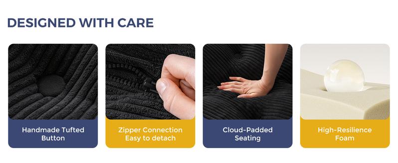 【3 Package Shipping】MAXYOYO L Shape Sectional Sofa Couch and Round Chaise Lounge, Modern Cloud Couch with Ottoman, Comfy Sofa with Layered Cushion, Tufted Upholstered Sleeper Chair for Living Room, No Assembly Required