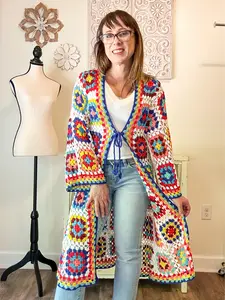 Granny Square Multi Color Crochet Maxi Cardigan