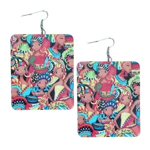 African Queen Unity Rectangle Statement Dangle Wood Earrings CLEARANCE