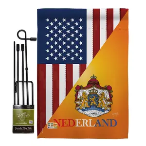 212 MAIN US Dutch Friendship Garden Flag Complete Kit, 13x18.5" Double-Sided Vertical Display Flag with Banner Pole, Weather-Resistant Outdoor Decor for Garden Decoration