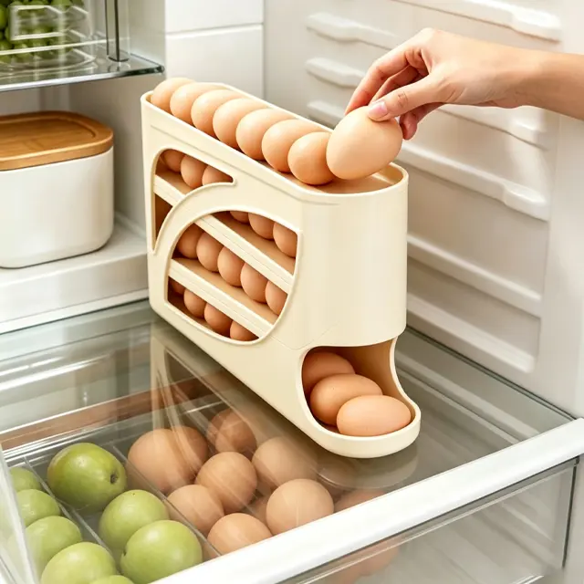 Automatic Rolling Egg Storage For Refrigerator, Fridge Organizer, Space Saving Refrigerator Egg Holder For Fridge ,Egg roller holds 28 Eggs,for Refrigerator,Kitchen,Cabinets,Tabl