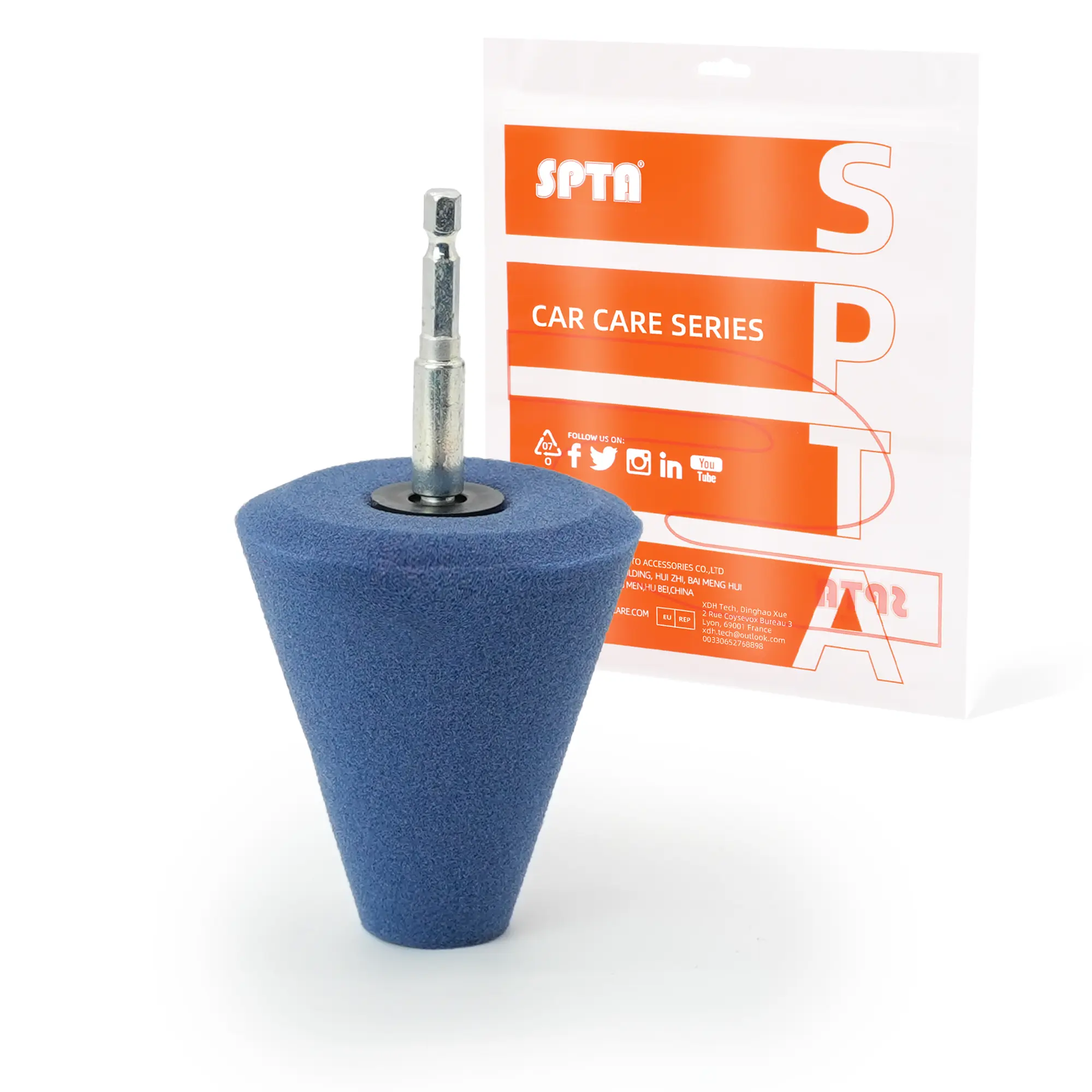 SPTA Blue 6mm Shank Polishing Cone, Car Wheel Hub Drill Buffing Sponge Pads , Polishing Ball,Car Buffers and Polishers Cone Pad for Drill, Attaches to Standard Household Drill