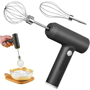 Electric cordless handheld mixer, rechargeable mini whisk with detachable dual-head 3-speed mixer, stainless steel mini mixer, suitable for mixing, beating eggs and baking, 2000mAh battery