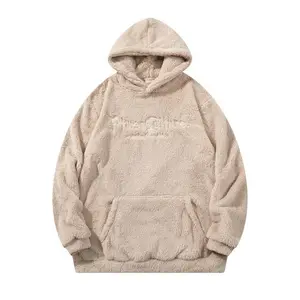 Men's Vintage Fleece Hoodie, Warm Thick Casual Sweatshirt with Letter Embroidery, Stylish Polar Fleece Pullover for Fall & Winter