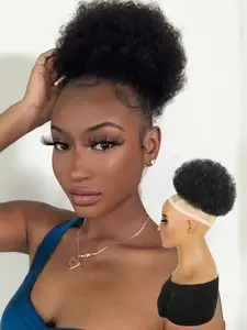 Lehanhair 8-Inch Afro Curly Hair Buns Updo Chignon, Short Curly Wavy Hair Bun, Afro Shaggy Drawstring Ponytail, Synthetic Hair Short Curly Bun for Women