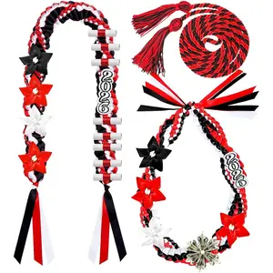 2026 Graduation Money Leis with Honor Cord Class of 2026 Graduation Ribbon Money Leis Double Braided Handmade Necklace Kit for for High School College Grad Party Supplies