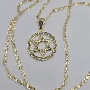 LA ESTRELLA DE DAVID/ The Star Of David gold-plated necklace regular style 24"inches clear stone's