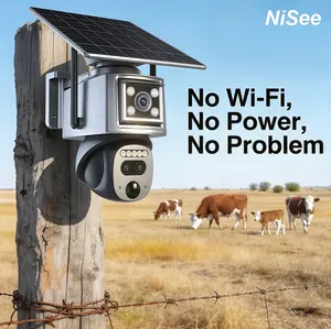 Nisee Ultra HD Triple-Lens Linkage Solar-Powered 4G Security Camera,No WiFi Required,No Ethernet Cable Needed,True 2K Resolution,True 10X Continuous Zoom,True 4-Megapixel,360° Panoramic View,Dual HD Live Video,TF Card & Cloud Storage