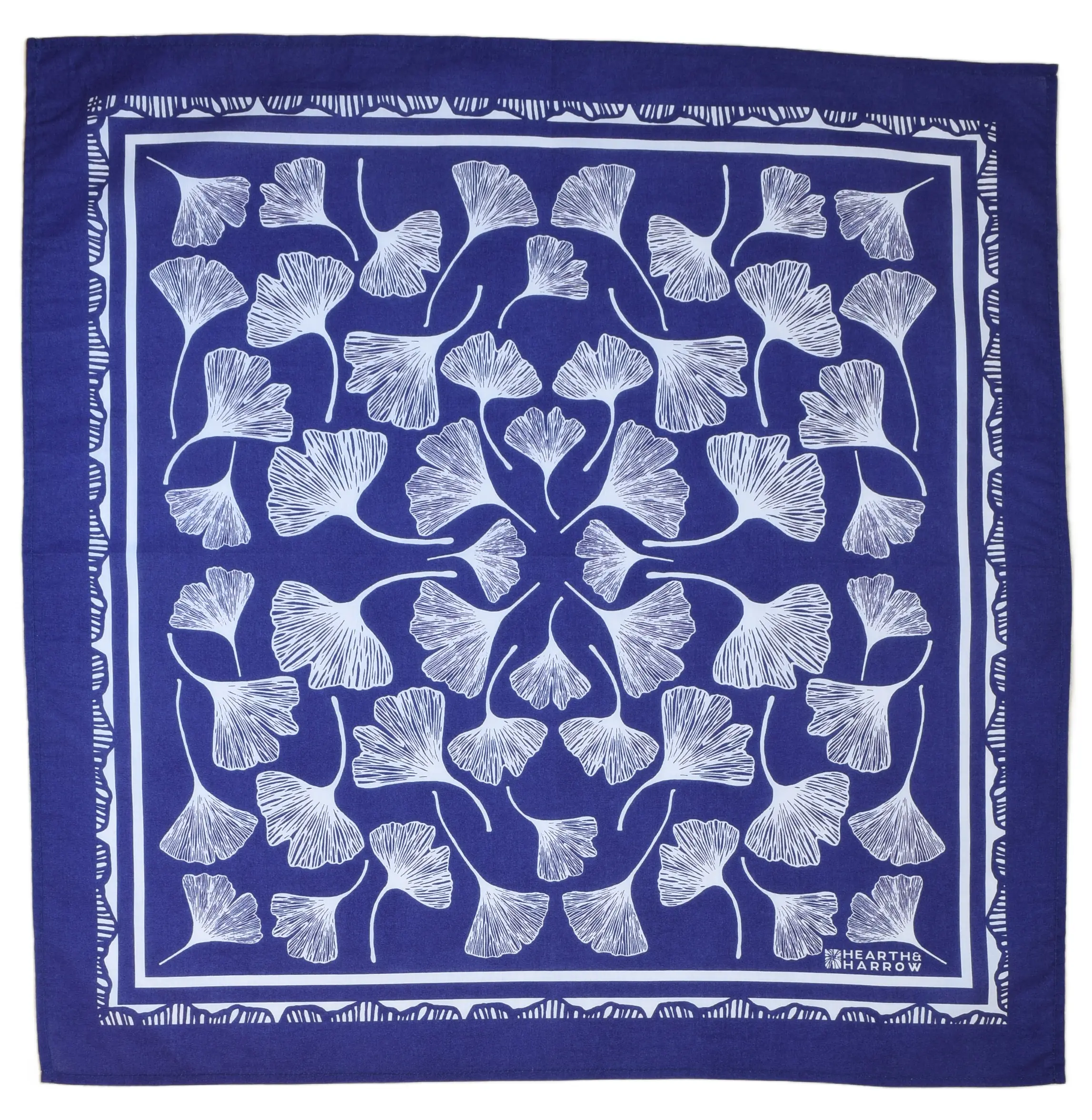 Ginkgo Leaf bandana - Navy Blue - Botanical Print - 22" x 22" - Neckerchief - Handkerchief - 100% Cotton - Hand Screen Printed - Made in Maine