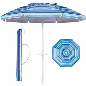 2026 Beach Umbrella with Tilt Pole, Portable Sand Anchor and Carry Bag, UPF 50+ Sun Shelter Air Vents Design for Outdoor Activit