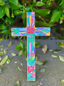 Hand Painted Rose Wall Cross