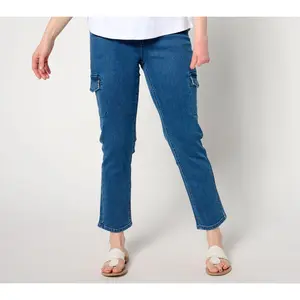 Isaac Mizrahi Live! Petite True Denim Straight Leg Cargo Jeans
