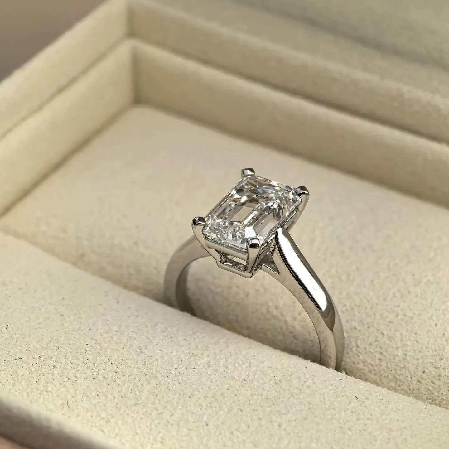 4 Carat Emerald Cut Lab Diamond 1895 Solitaire Engagement Ring, Romantic Minimalist Custom Engraved Personalized Jewelry Ring