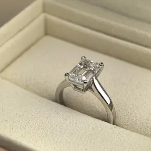 4 Carat Emerald Cut Lab Diamond 1895 Solitaire Engagement Ring, Romantic Minimalist Custom Engraved Personalized Jewelry Ring