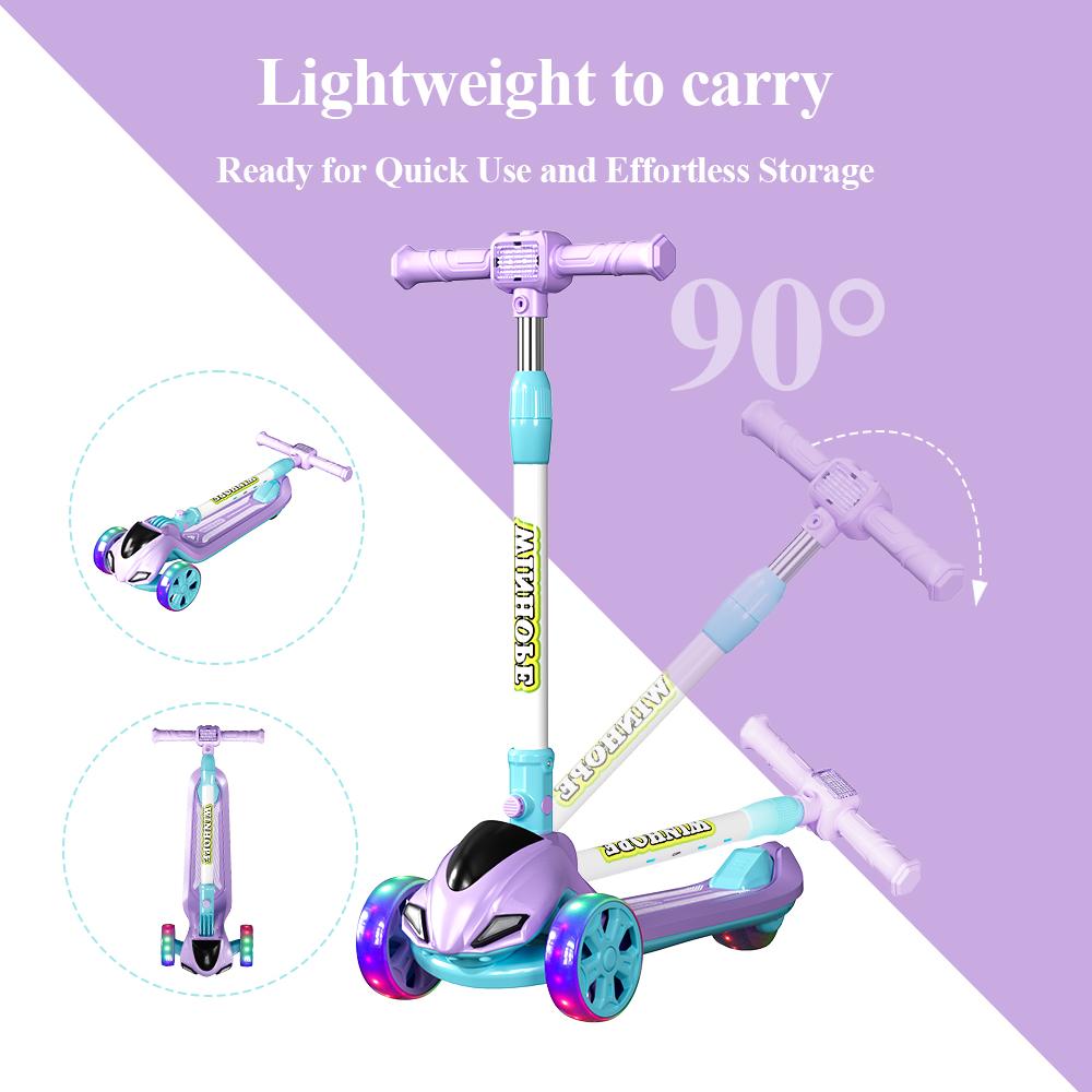 WINHOPE Red Kids Scooter (3-8Y) | 4-Level Adjustable Handle + Colorful Light Wheels | Foldable & All-Terrain！