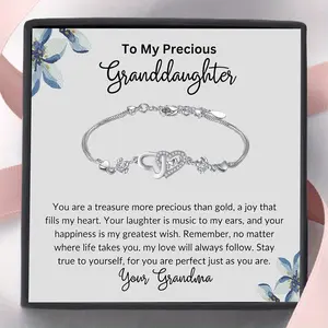 Love Heart Bracelet in gift box for granddaughter, granddaughter birthday Bracelet gift from grandpa and grandma, elegant design, fashionable jewelry, comes with gift box and greeting card, suitable for special occasions