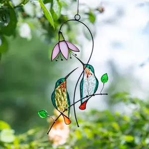 Hummingbird Acrylic Suncatcher Ornaments, Bird Window Hanging Decor, Floral Glass Art, Unique Gift For Mom, Nature Lover Home Decor