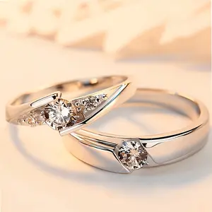 A Pair of Moissanite Couple Rings, Unisex Adjustable Open Design for Proposal/Engagement Wedding Valentine's Day Gift - Romantic Fashion Jewelry Suitable Daily Wear Party Bridesmaid Special Occasions All Seasons Holiday Banquet Back-to-Scho