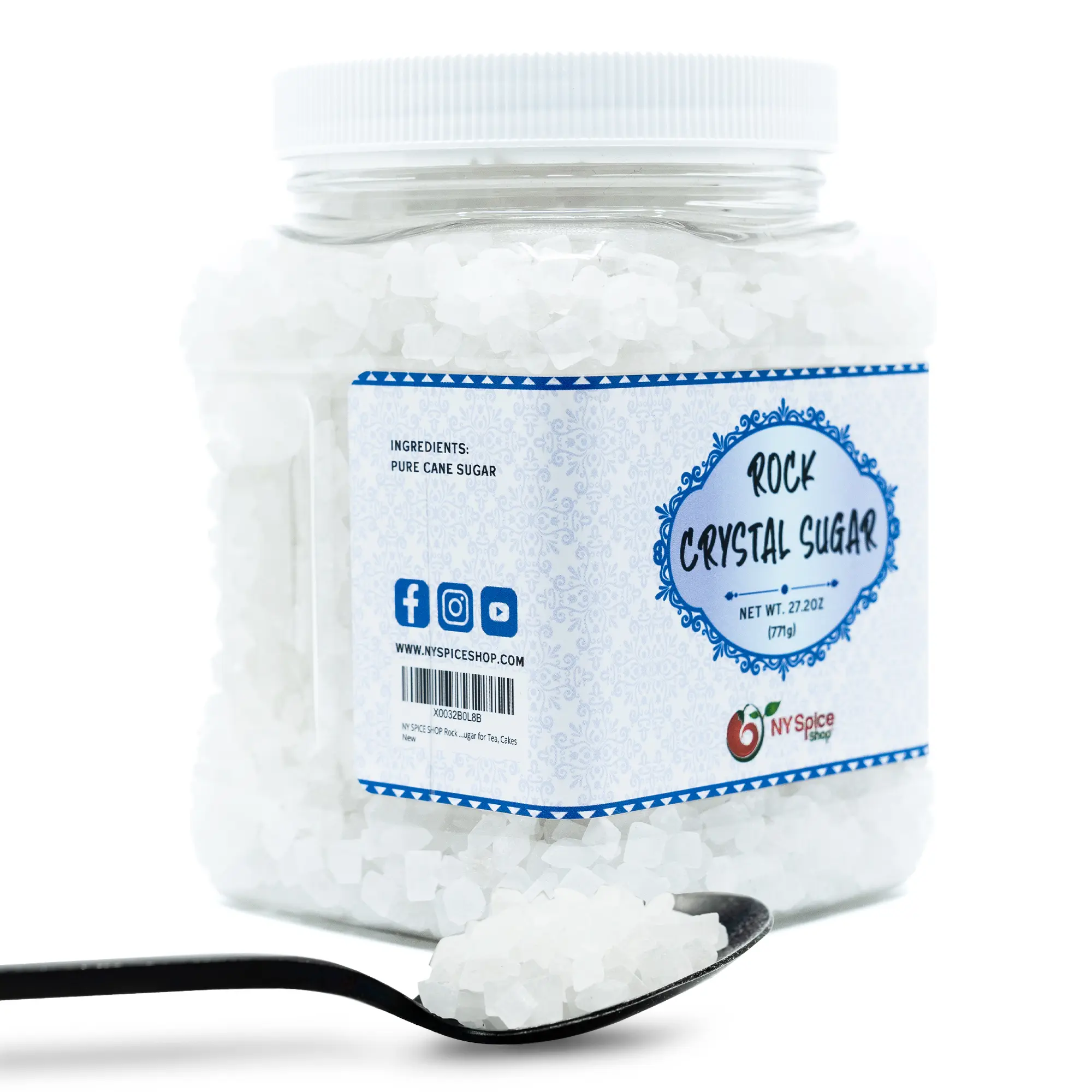 NY Spice Shop Rock Crystal Sugar - Sweet Rock Candy Crystals for Tea, Cakes & Candies Flavor | Sugar Rocks Whole | Perfect Sweetener & Garnish Natural