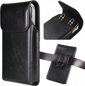 Holster for  16, 16e, 15, 15 Pro, 14, 14 Pro, 13, 13 Pro, 12, 12 Pro, 11 Pro, Galaxy S25, S24, S23, S22,  Leather Cell Phone Pouch Belt Case for Men with Belt Clip, Black