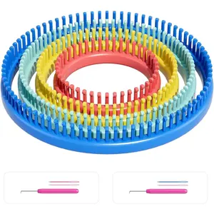 Round Knitting Looms Set- Set of 4 Plastic Looms Knitting with 2 Knitting Yarn Loom Needle and 2 Plastic Loom Pick, Fit Craft Kit Tool for Giveaways Souvenirs, Gifts