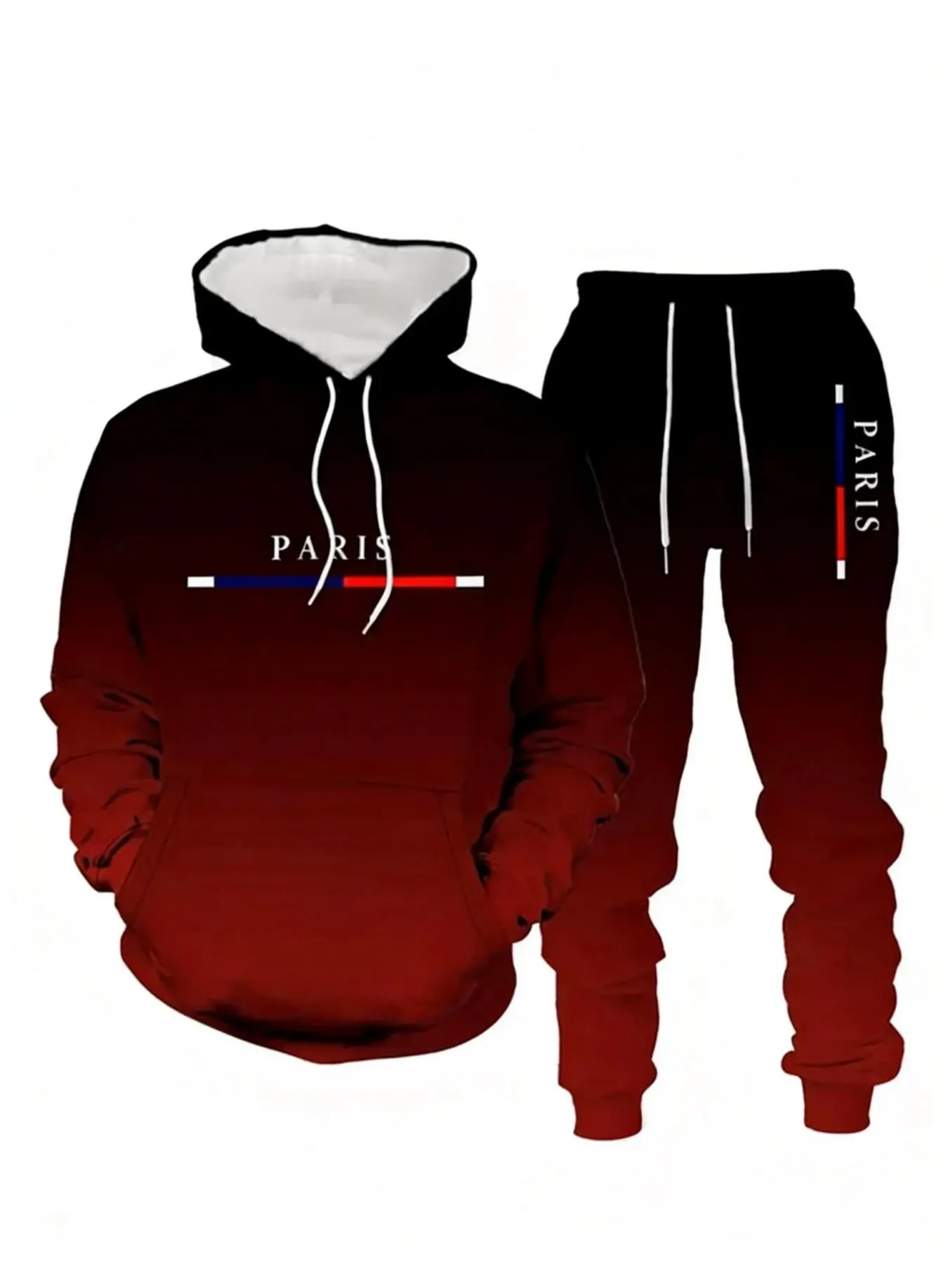 Men's Premium Gradient Color-Block Tracksuit Set, Tapered Pants 2-Piece Casual Sportswear